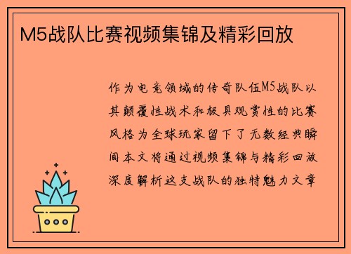 M5战队比赛视频集锦及精彩回放